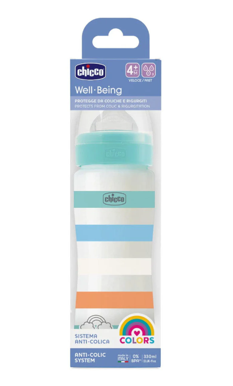 CHICCO - WELL BEING Πλαστικό Μπιμπερό ΘΣ 4m+ (Boy) - 330ml